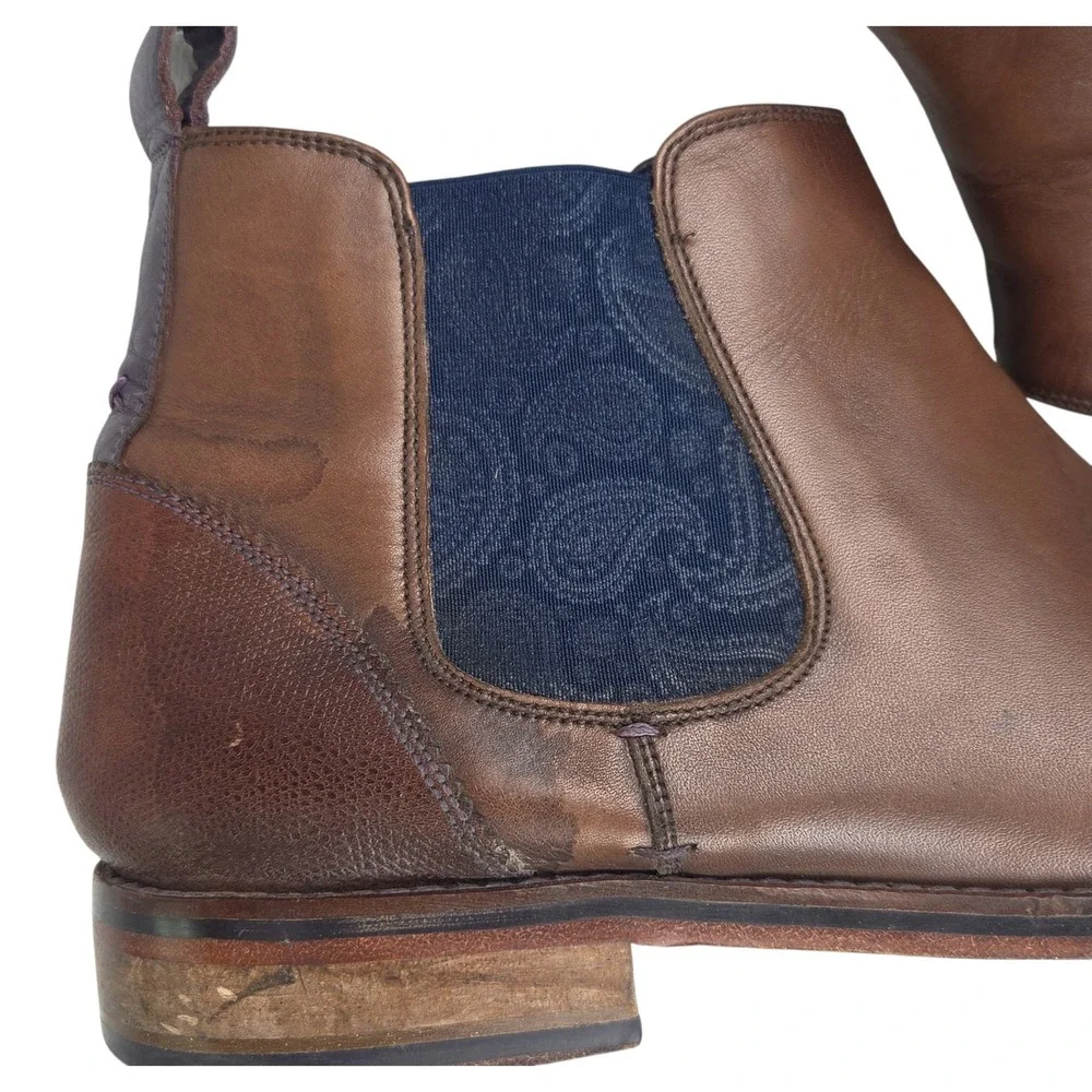 Ted Baker Camroon 4 Chelsea Boots US 10 Brown Leather Paisley Gusset Dress Shoes